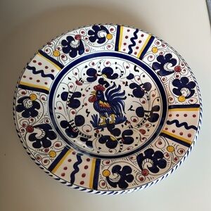 Fima Deruta BLUE ROOSTER wide rim soup bowl